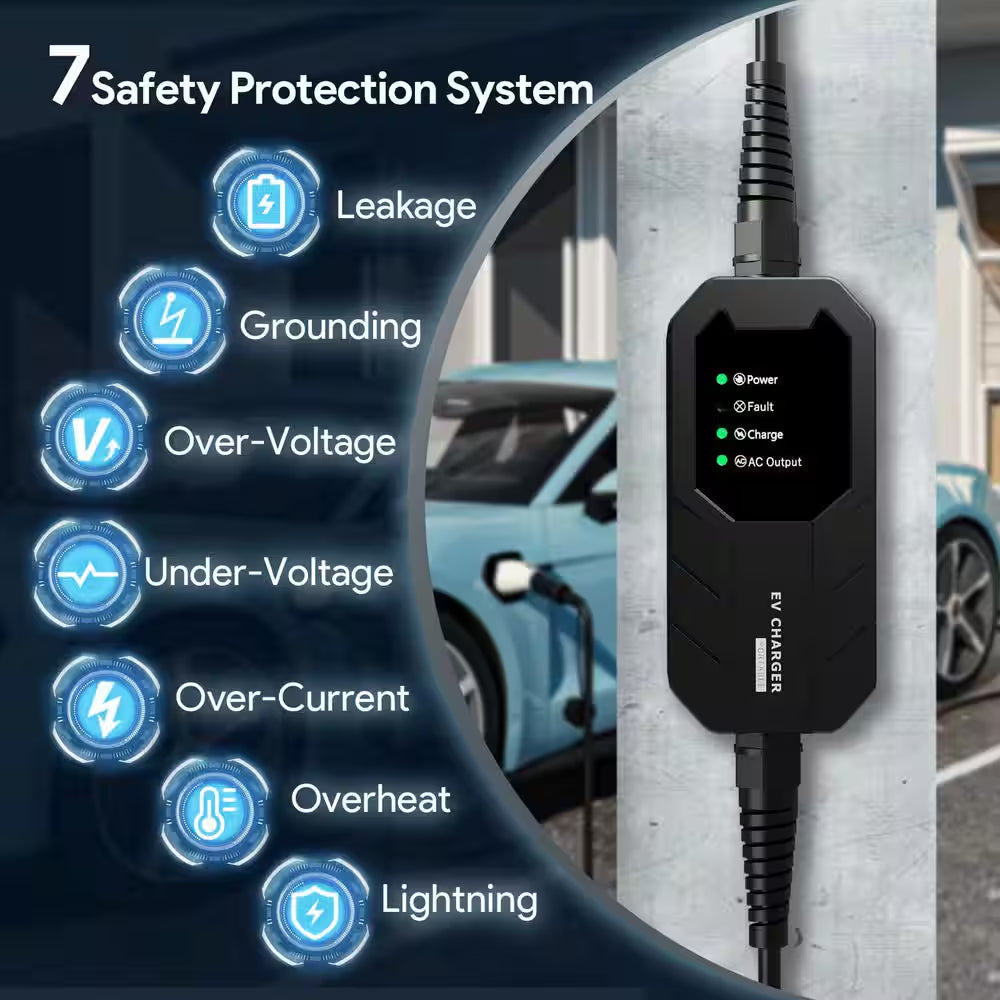 25Ft 110-Volt Level 1 EV Charger Home Electric Vehicle Portable Charging Station NEMA 5-15 Plug Compatible