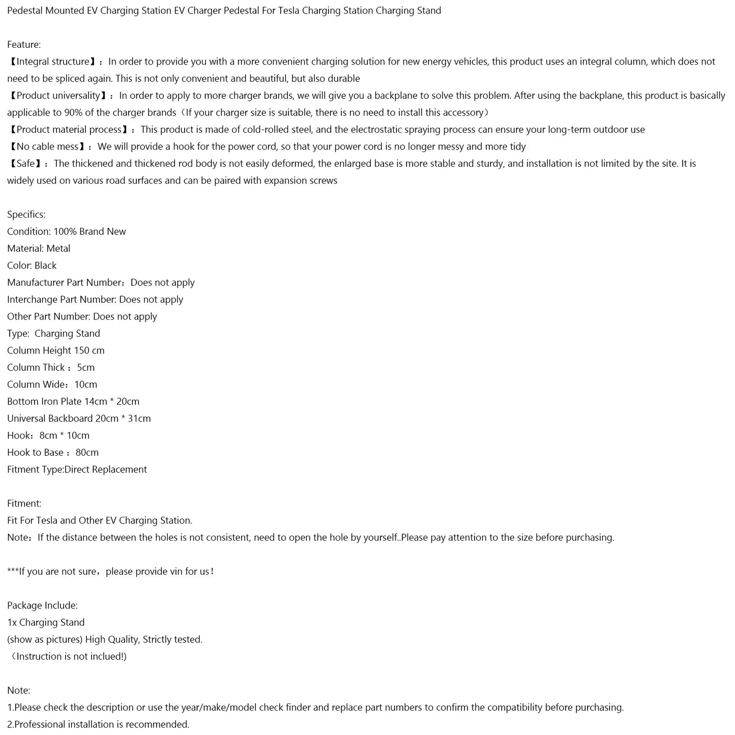 Pedestal Mounted EV Charging Station EV Charger Stand for Tesla Charging Station