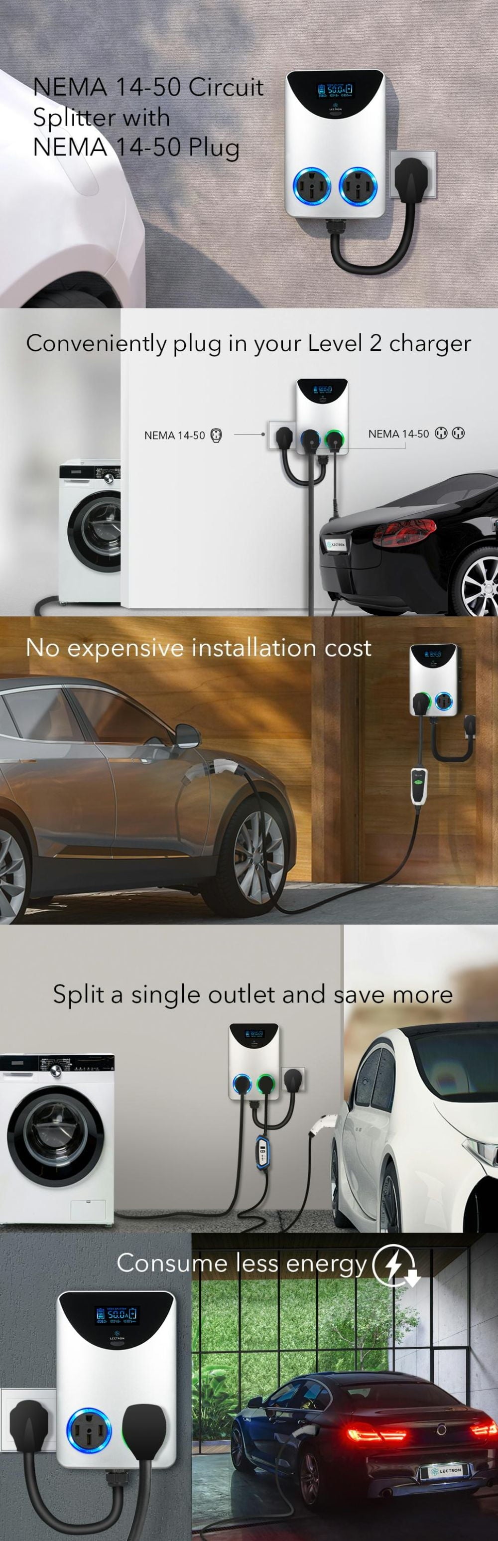 NEMA Socket Splitter - Power Your EV Charger and High-Powered Appliance from the Same Outlet (NEMA 14-50 to NEMA 14-50 / NEMA 14-50 Splitter)