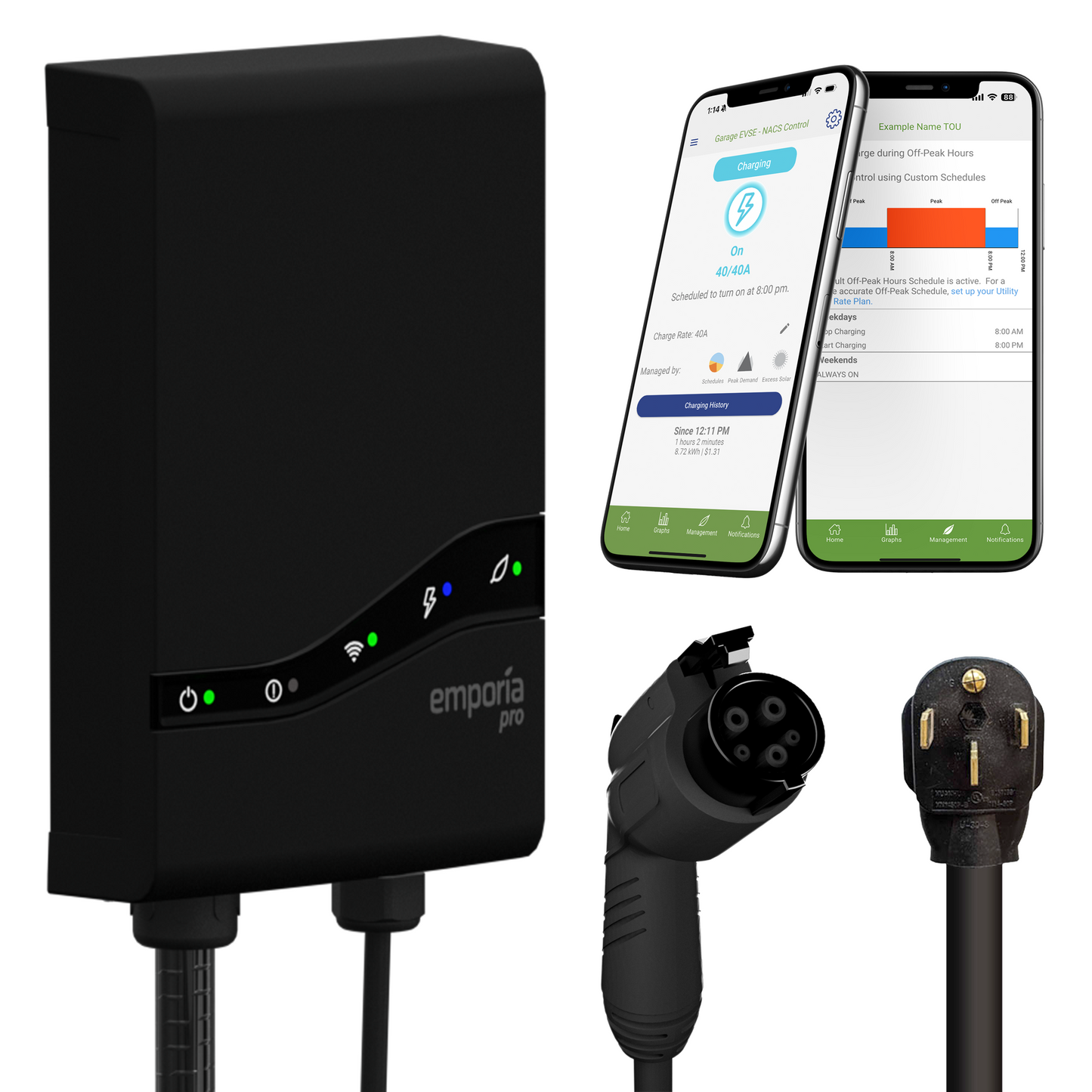 Emporia Pro Level 2 EV Charger-Up to 48 Amp-UL certified & GFCI protected-NACS & J1772-Compatible with all EV Models