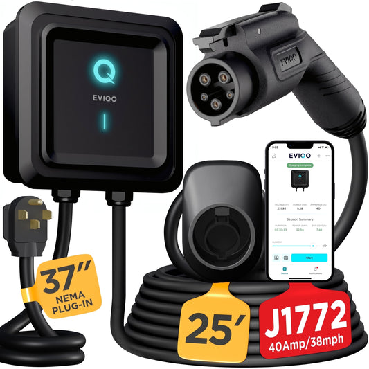 Level 2 EV Charger - 48 Amp, NEMA 14-50, 240V J1772, 25' Cord, Certified